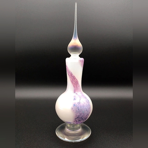 Vintage 90s Stuart Abelman art glass perfume bottle white purple